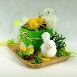 Stroik Wielkanocny na stół, komodę dekoracja domu - tulipany, ptaszek, pisanki. 